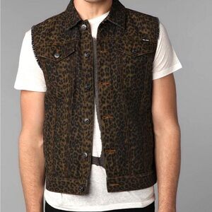 Kill City Leopard Print Denim Vest - Brown